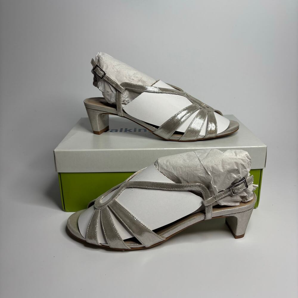 Walking Cradles Leandra Low Heeled Sandal Silver Sparkle Leather (Extra-Wide)